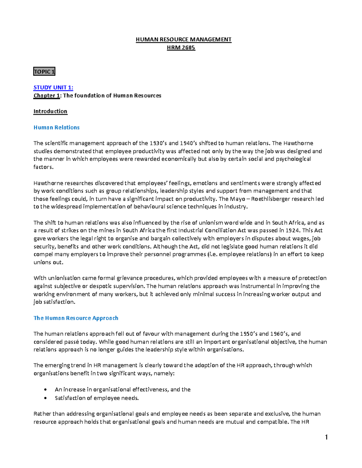 HRM 2605: Comprehensive Study Notes on Human Resource Management - Studocu