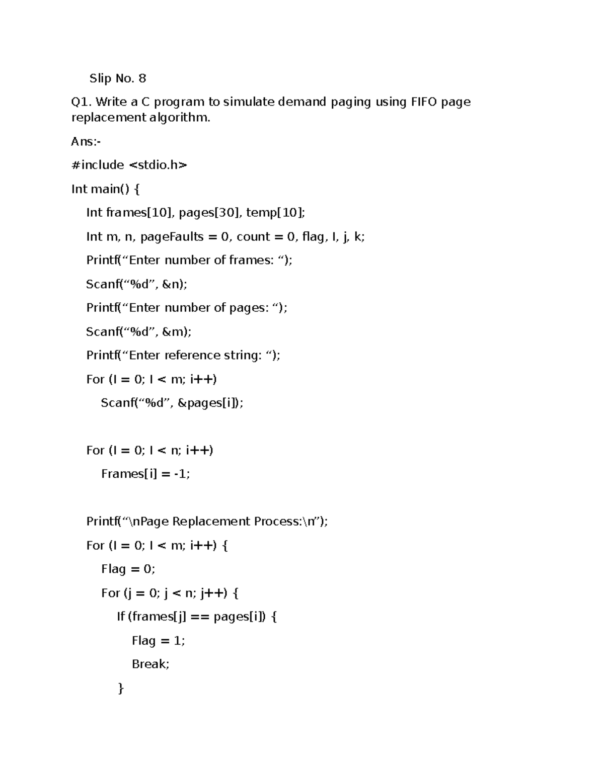 OS Slip No. 8-15: Demand Paging & Shell Implementation in C - Studocu