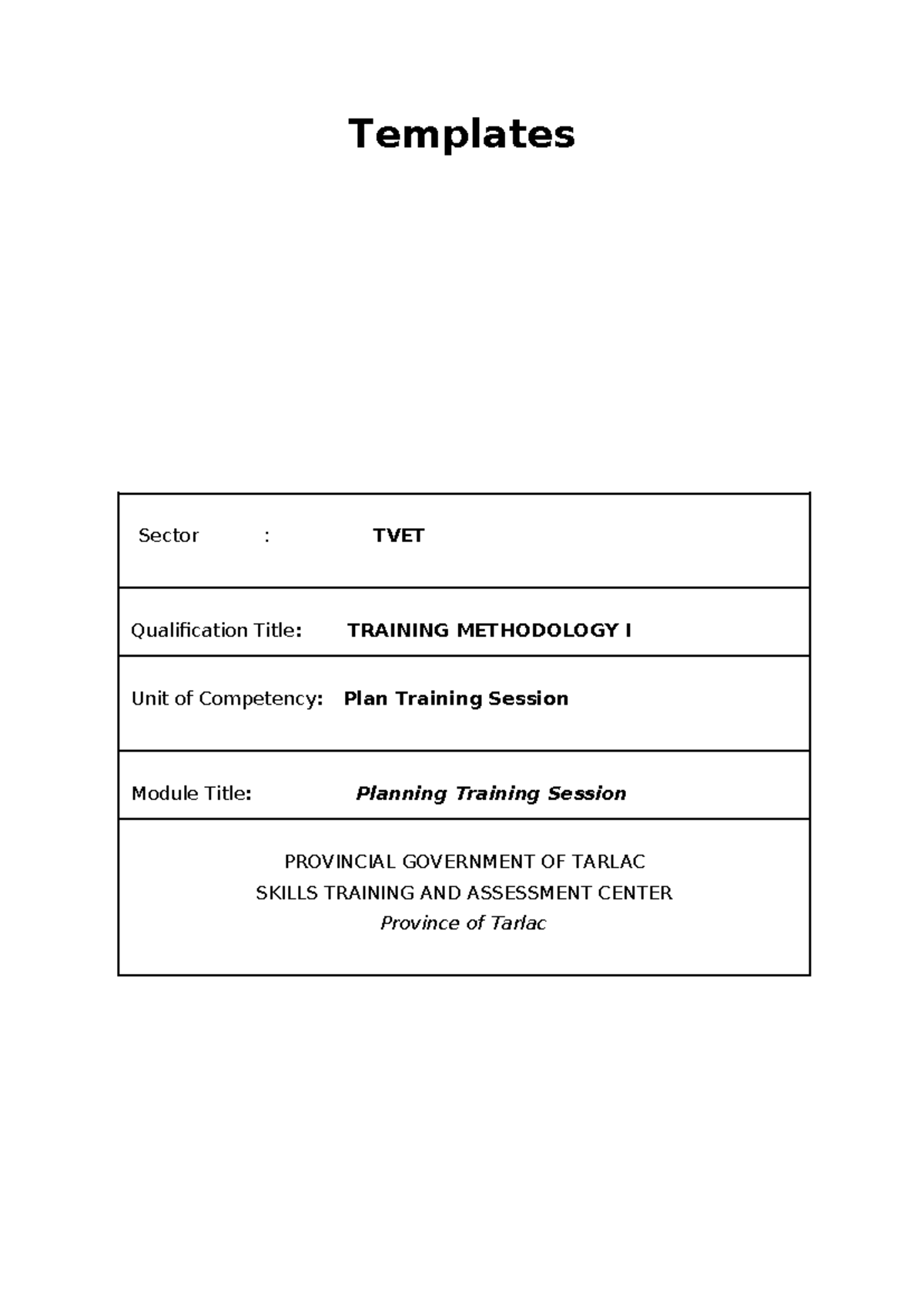 Trainers Methodology I: Session Planning Templates for TVET - Studocu