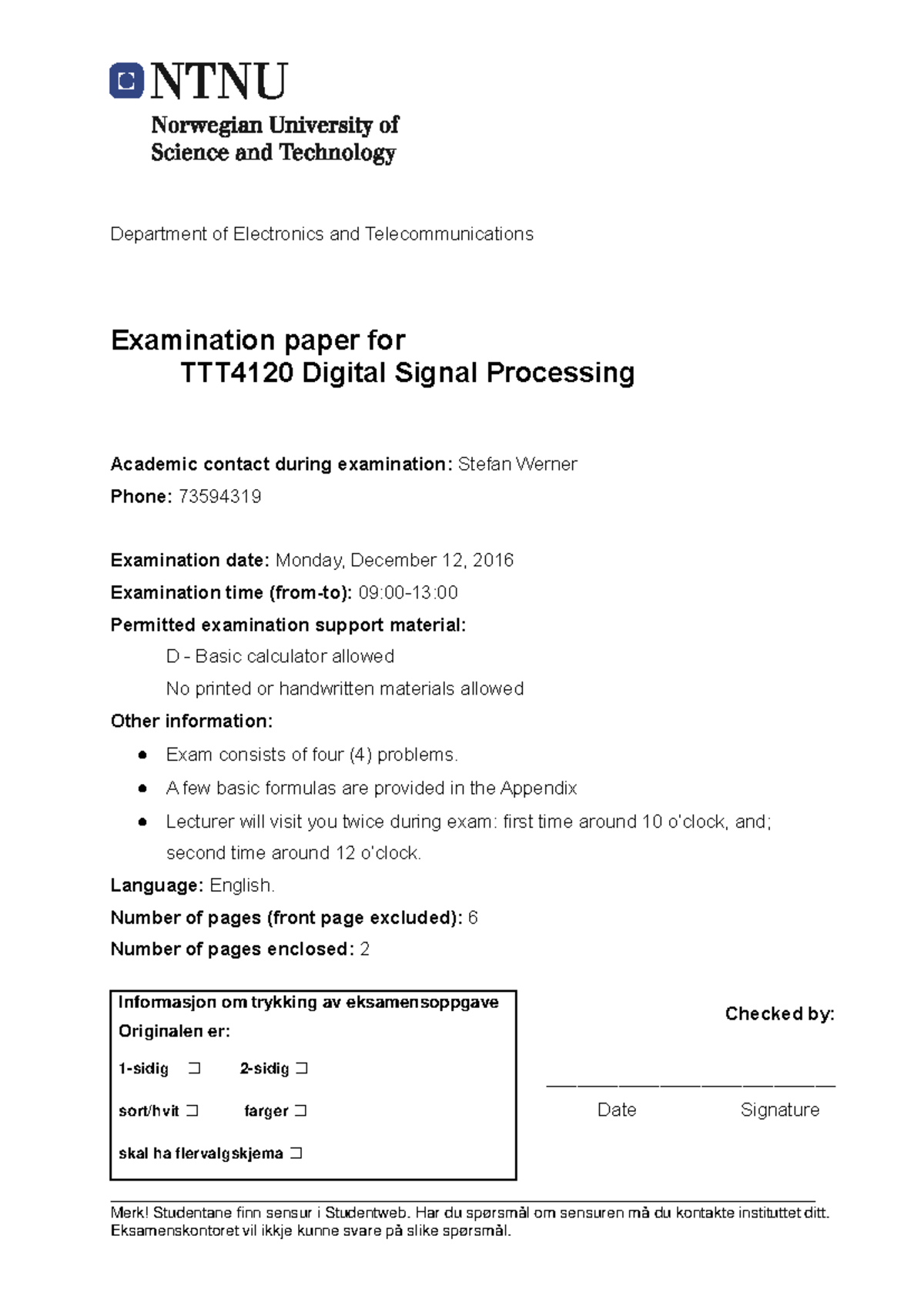 2016 DEC(2) - Exam Paper for Digital Signal Processing - Studocu