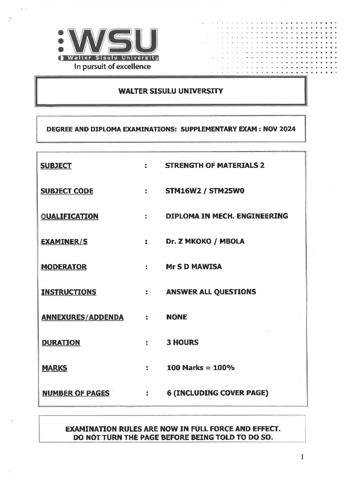 Strength of Materials II Supplementary Exam STM16W2/STM25W0 Dec 2024 ...
