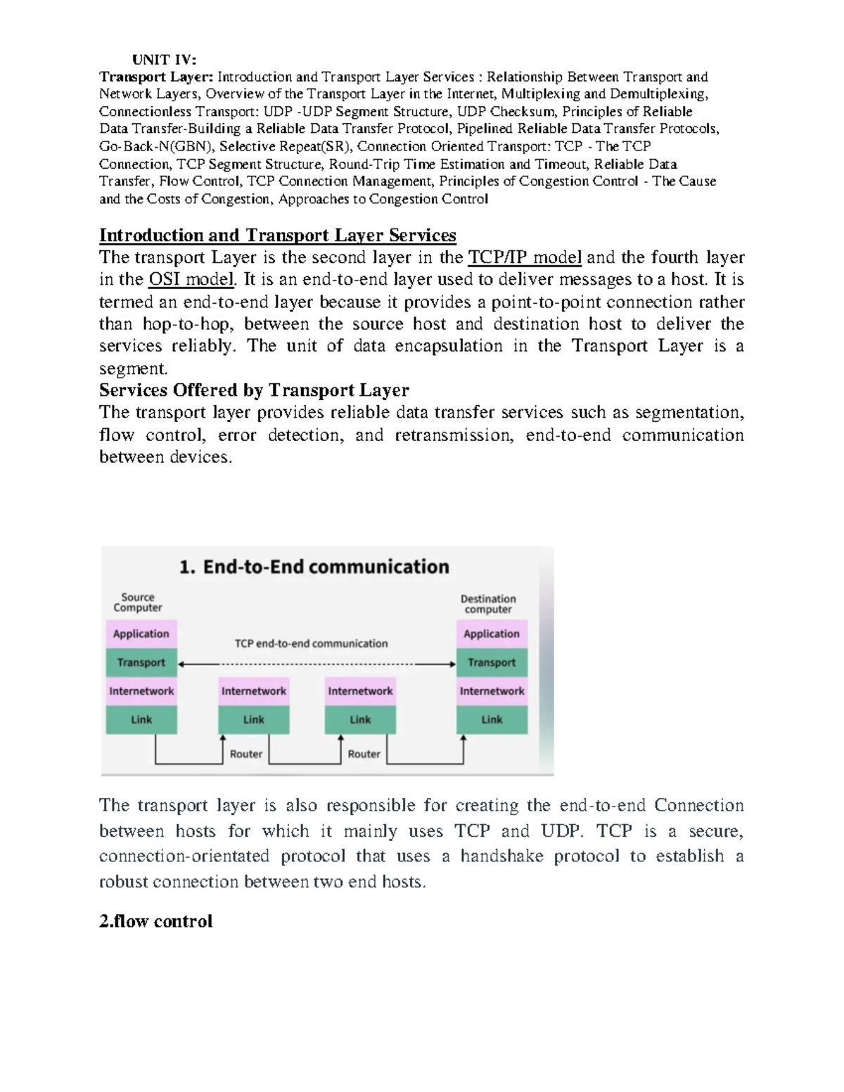 DC UNIT IV: Transport Layer Overview and Key Protocols - Studocu