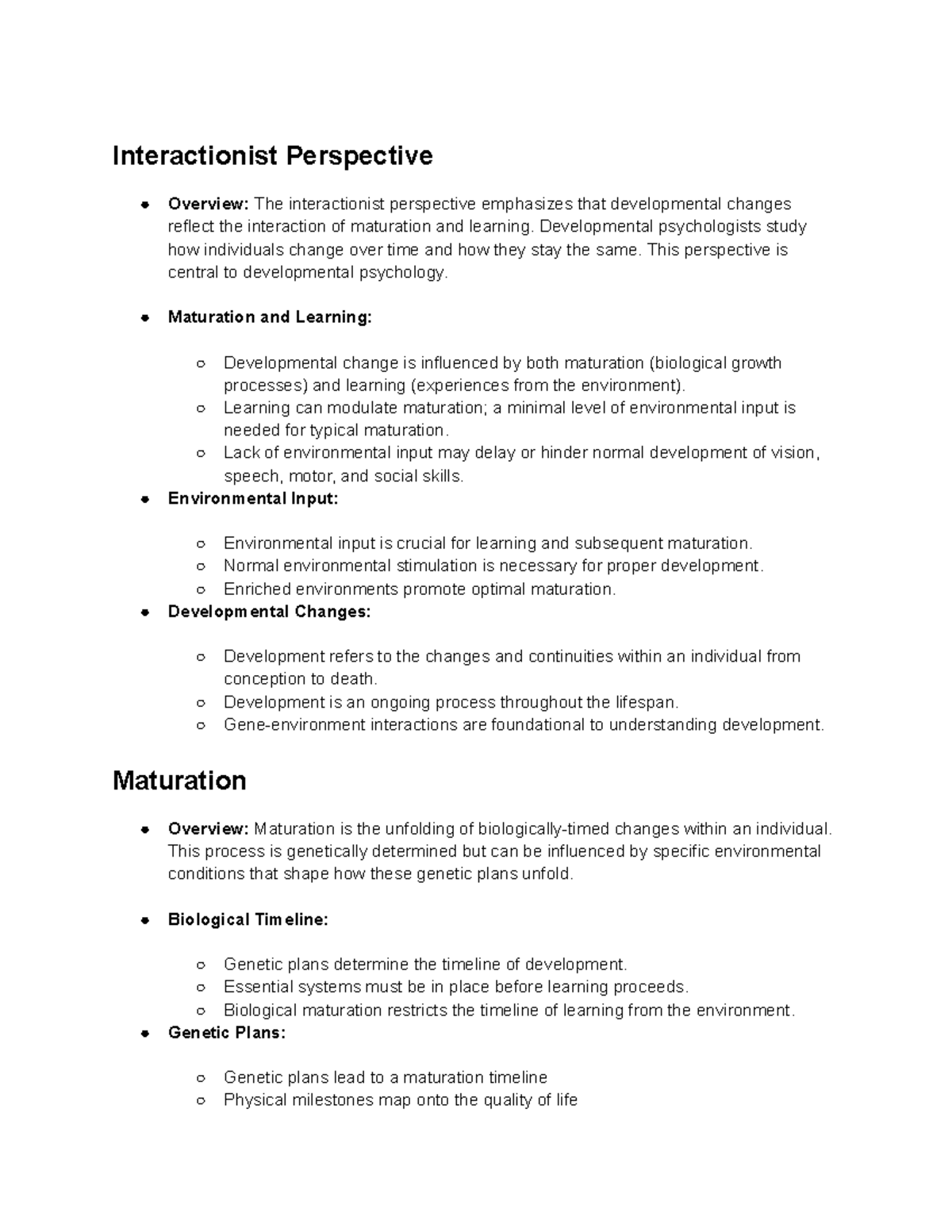 Developmental Psychology: Interactionist Perspective Overview - Studocu