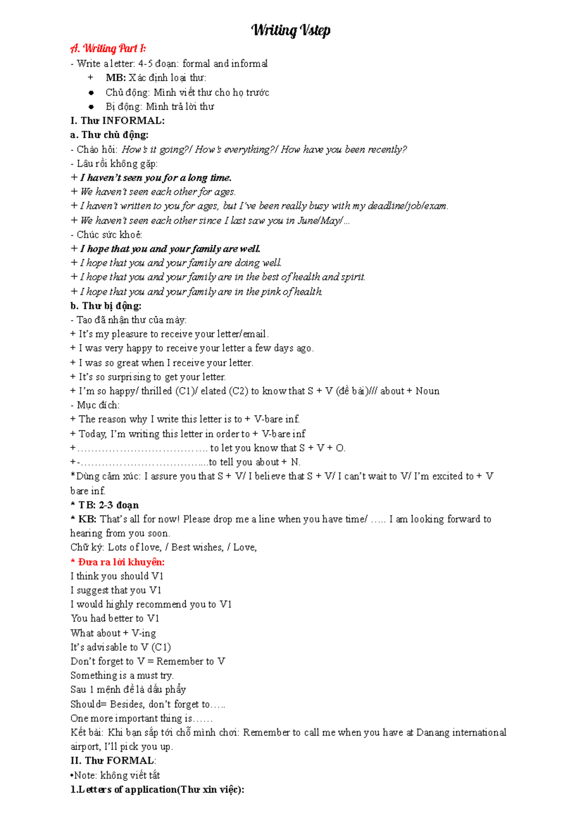 Writing Vstep A: Formal and Informal Letter Techniques and Essay ...
