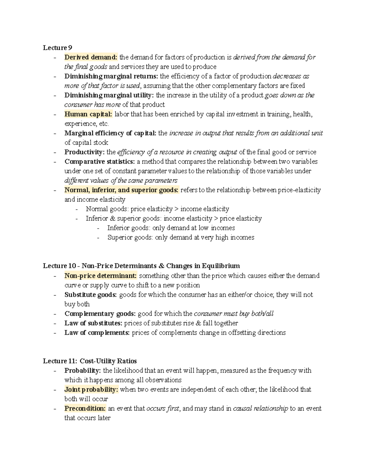 Midterm 2 Key Concepts from Lectures 9-13 in Economics - Studocu