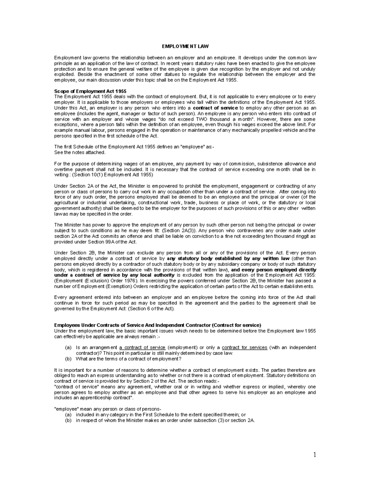 2021SEPT - Employment Law Overview and Key Provisions - Studocu