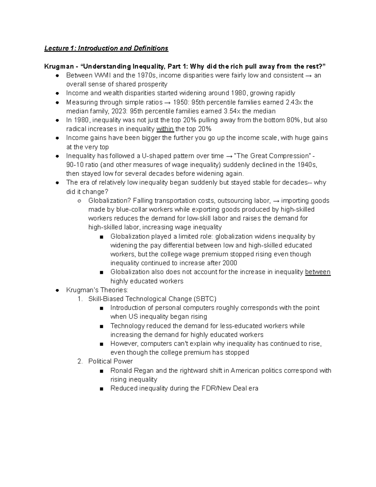 Economics 314 – Lecture Notes on Inequality and Immigration - Studocu