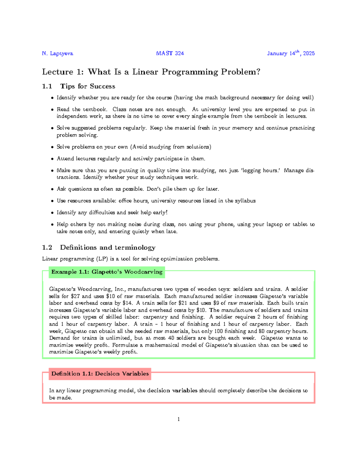 MAST 324 Lecture 1: Introduction to Linear Programming Problems - Studocu