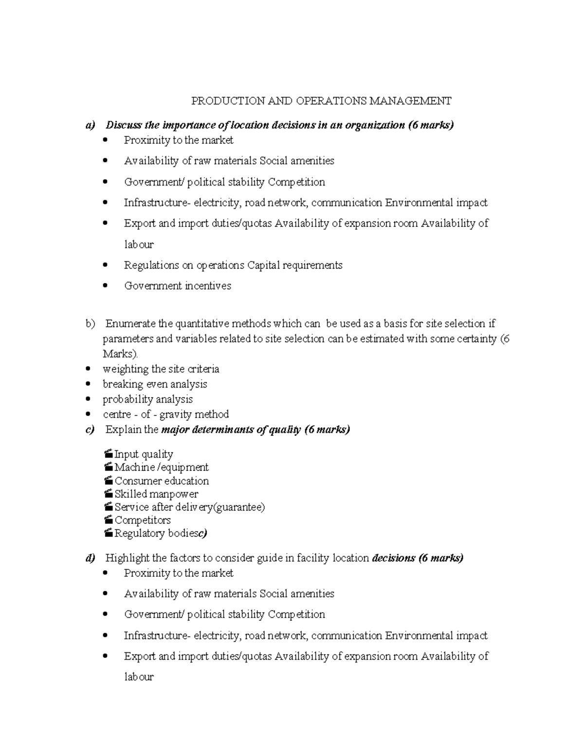 Production and Operations Management (POM) Exam Questions & Answers ...