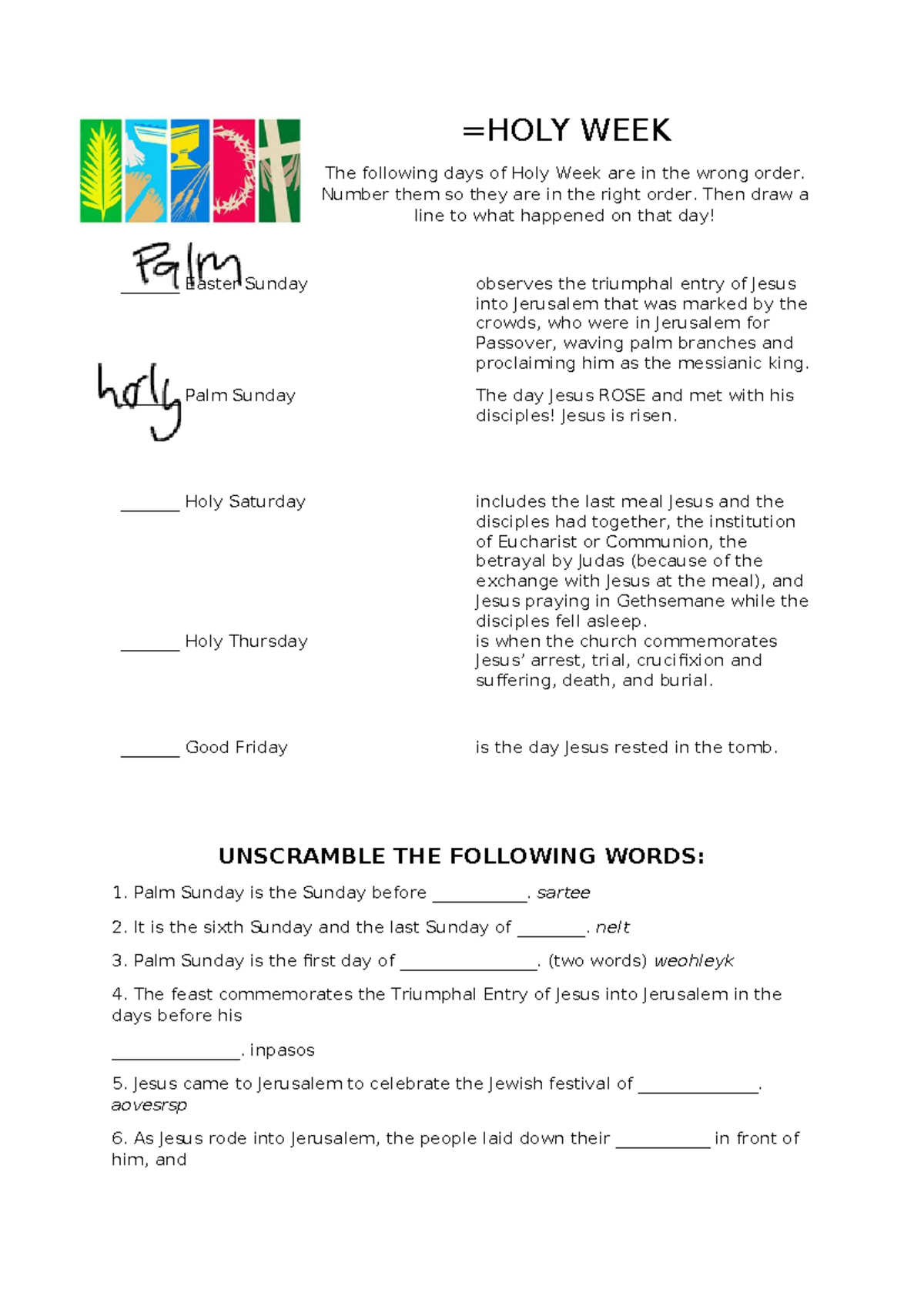 Holy Week Workbook - Religious Education Activities and Reflections ...