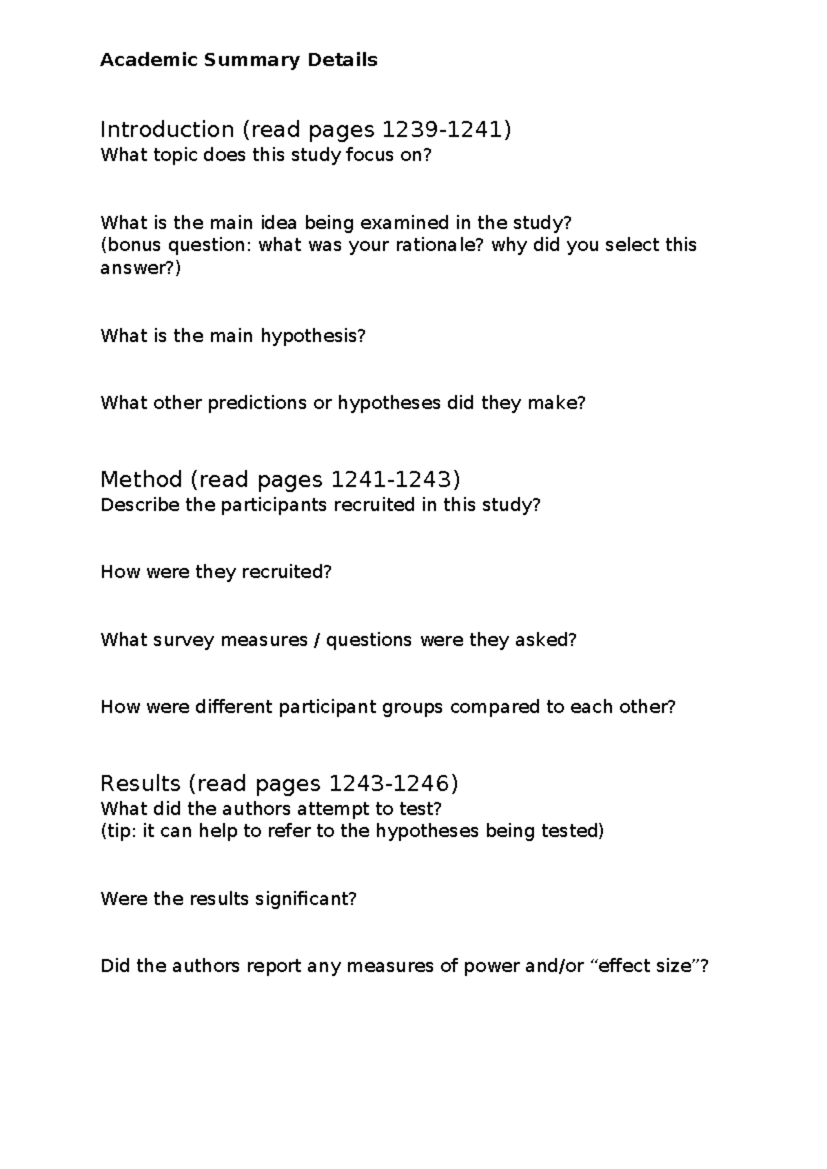 Academic Summary 1: Key Questions and Insights on Study Findings - Studocu