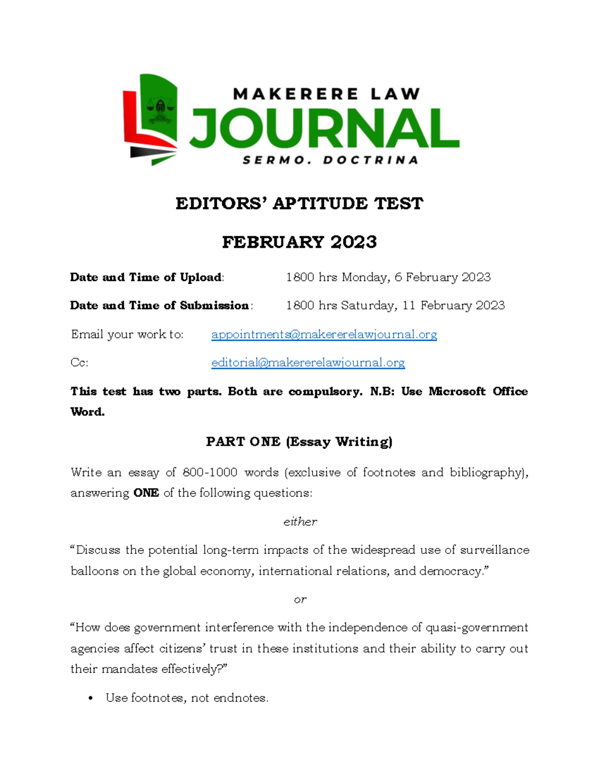 2023 Editors' Aptitude Test: Essay, Review & Editing Guidelines - Studocu