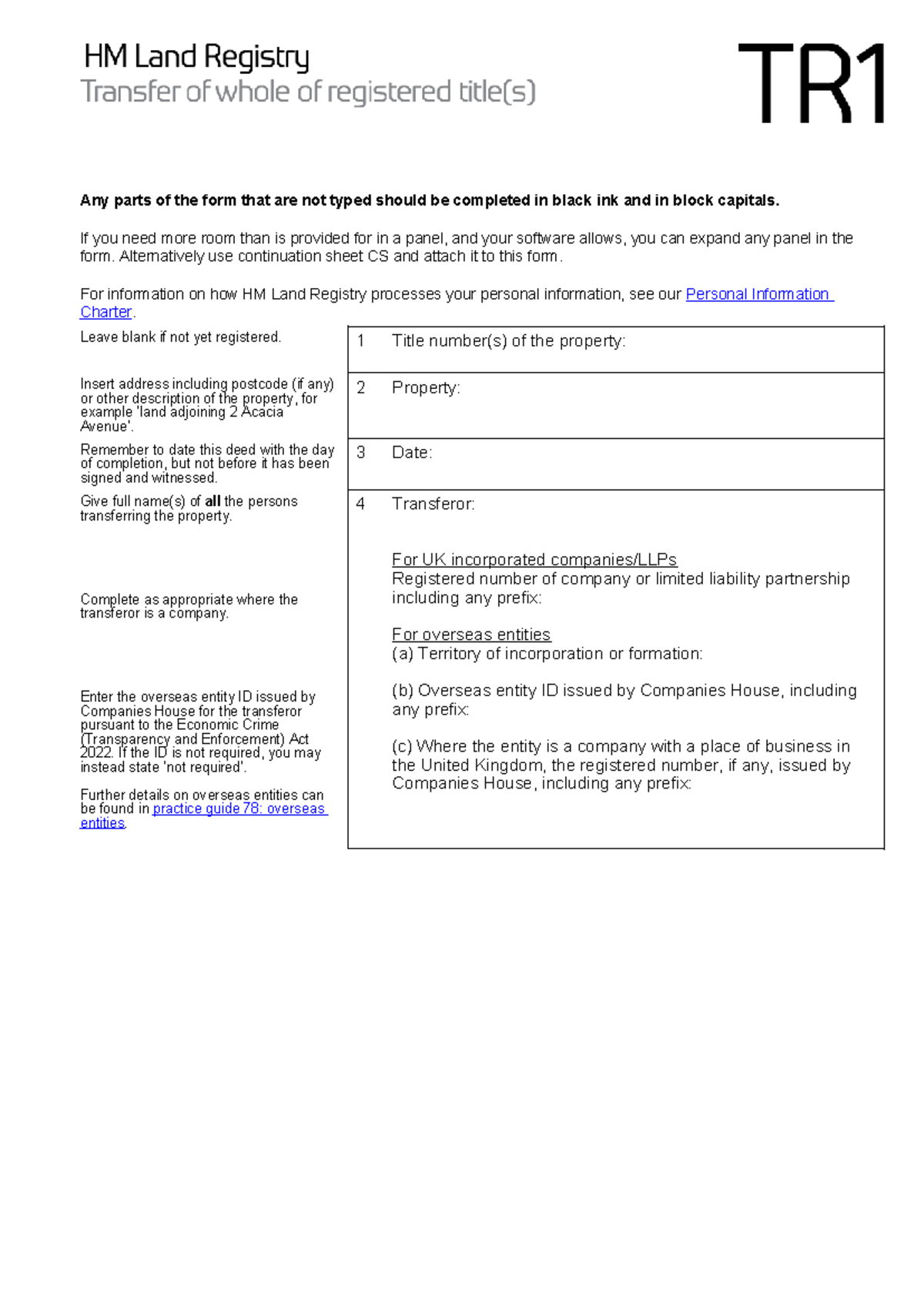 TR1 Blank - TR1 form - Any parts of the form that are not typed should ...