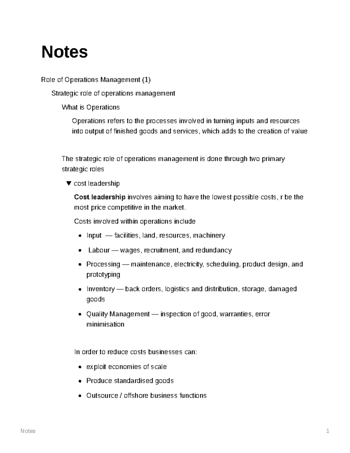 HSC Business Notes: Operations Management Overview and Key Concepts ...