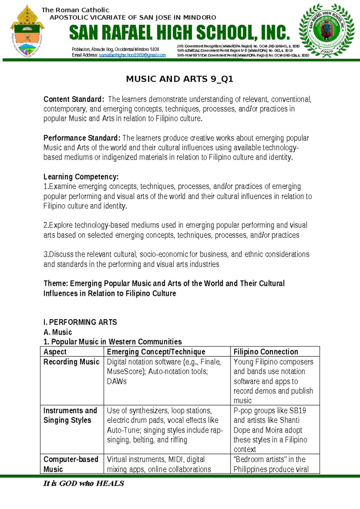 MUSIC AND ARTS 9: Emerging Global Arts & Filipino Identity - Document Preview