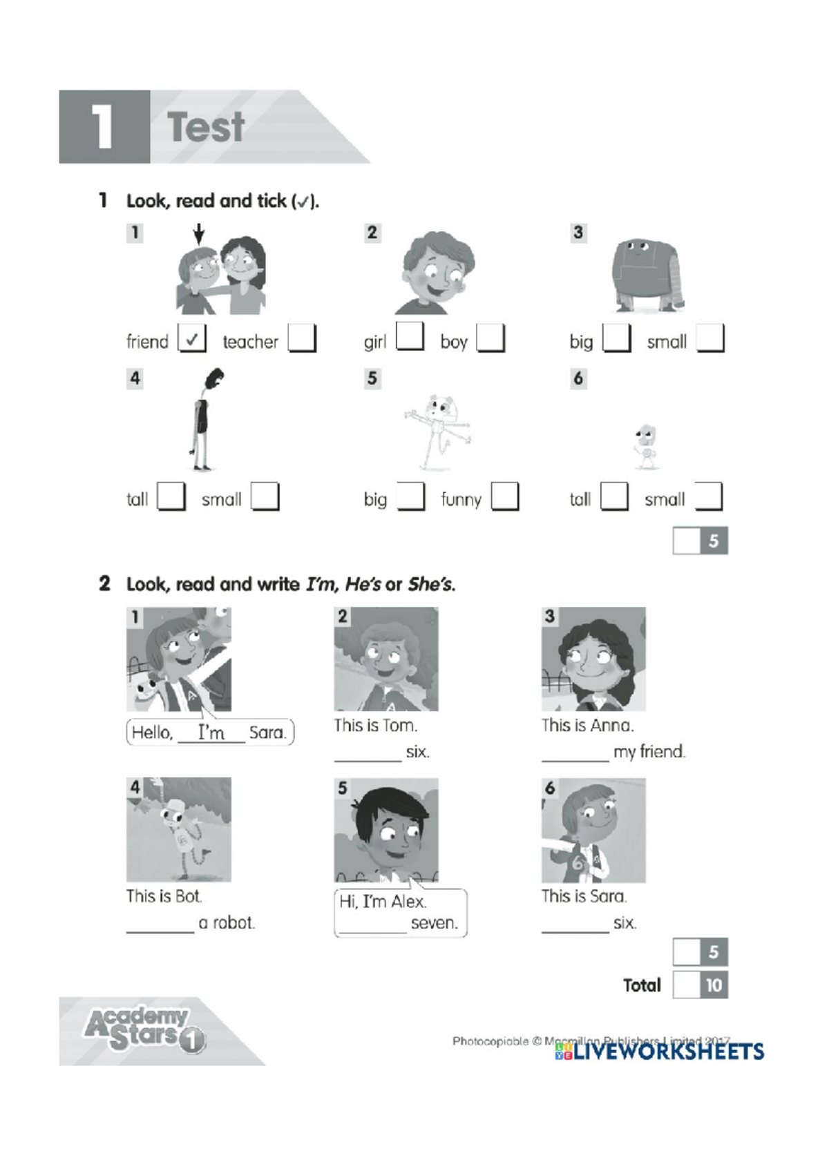Test Alphabet + Unit 1 Final - Name: Teacher: 1. Circle the correct ...