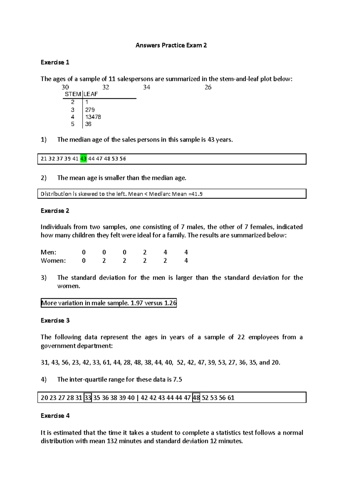 Practice Exam 2 Answers: Statistics for Economics (STAT 201) - Studeersnel