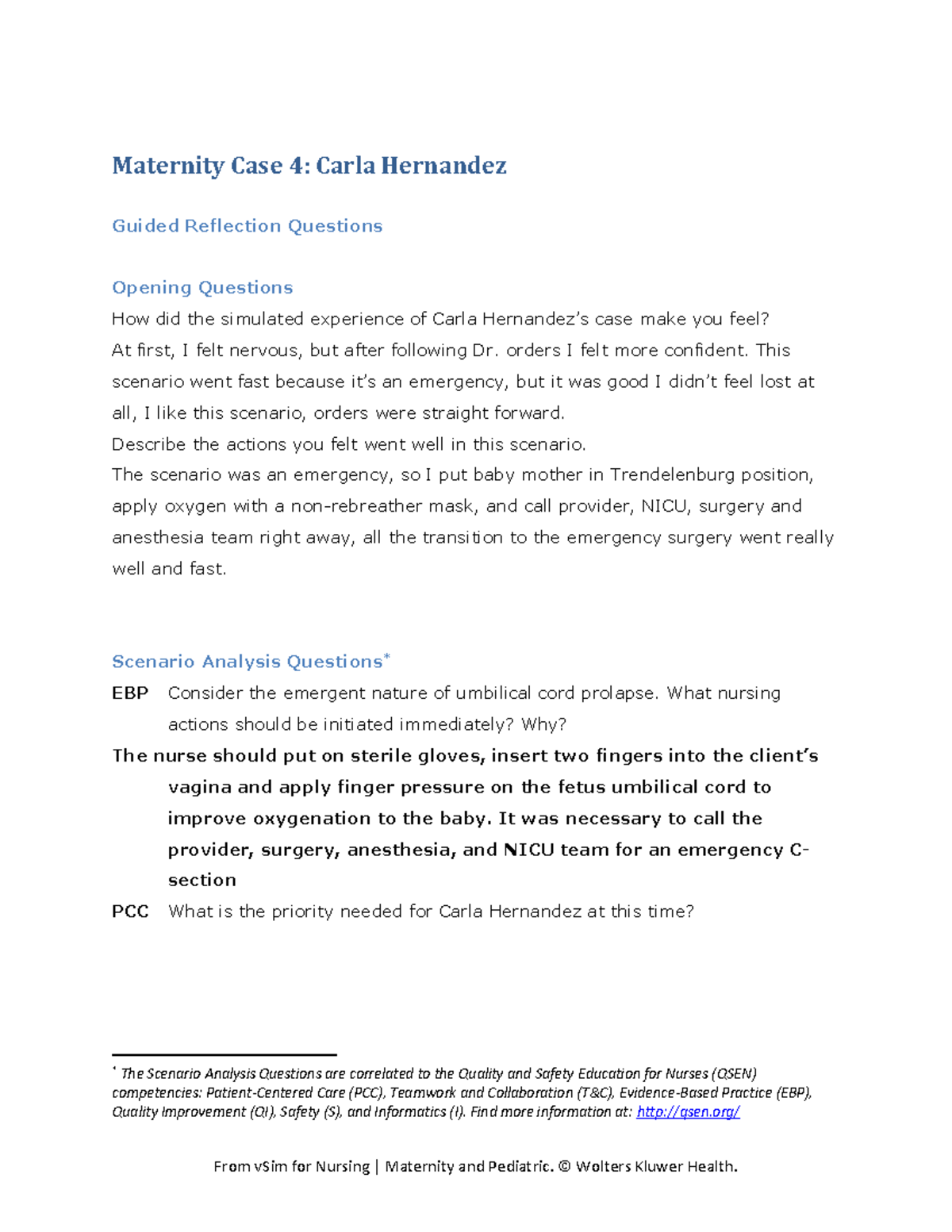 Maternity Case Study 4: Carla Hernandez Reflection & Analysis - Studocu