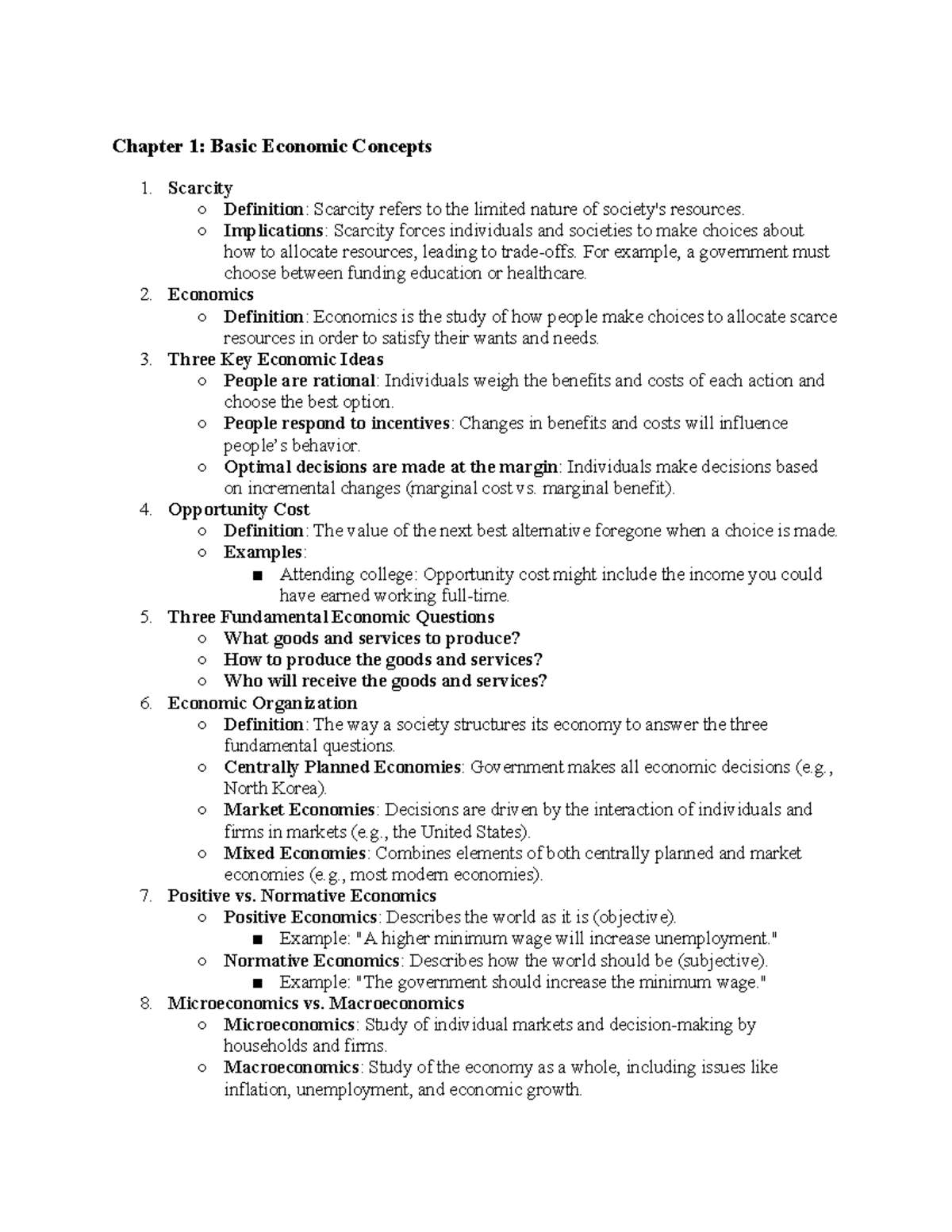 Micro Exam 1 Study Guide: Key Economic Concepts and Principles - Studocu