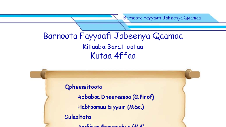 FJQ Grade 4 TB: Barnoota Fayyaa fi Jabeenya Qaamaa - Studocu