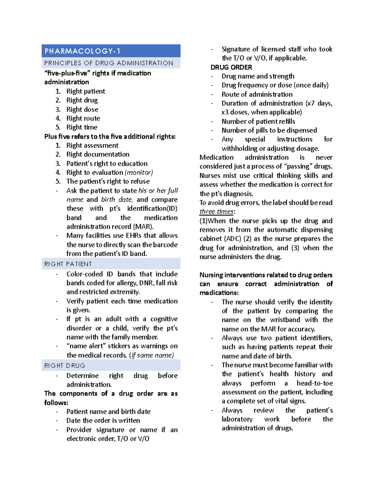 Pharmacology (PHAR 101) - Principles of Drug Administration Guide - Studocu