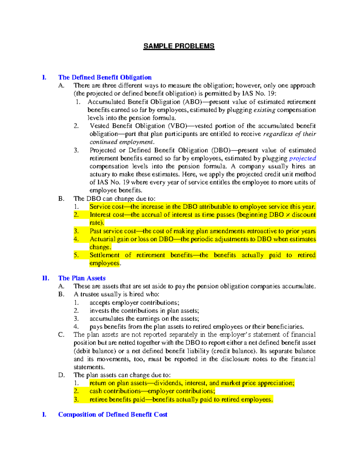 SAMPLE PROBLEMS ON DEFINED BENEFIT OBLIGATION (DBO) - IAS 19 - Studocu