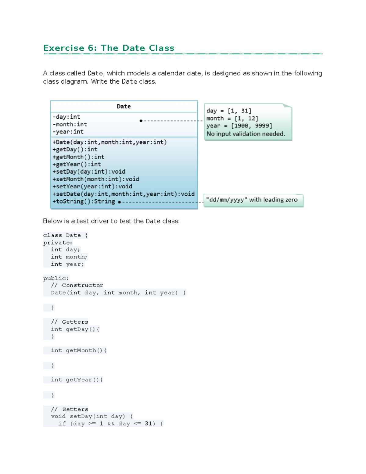 Exercise 6: Implementing the Date Class in C++ for Calendar Management ...
