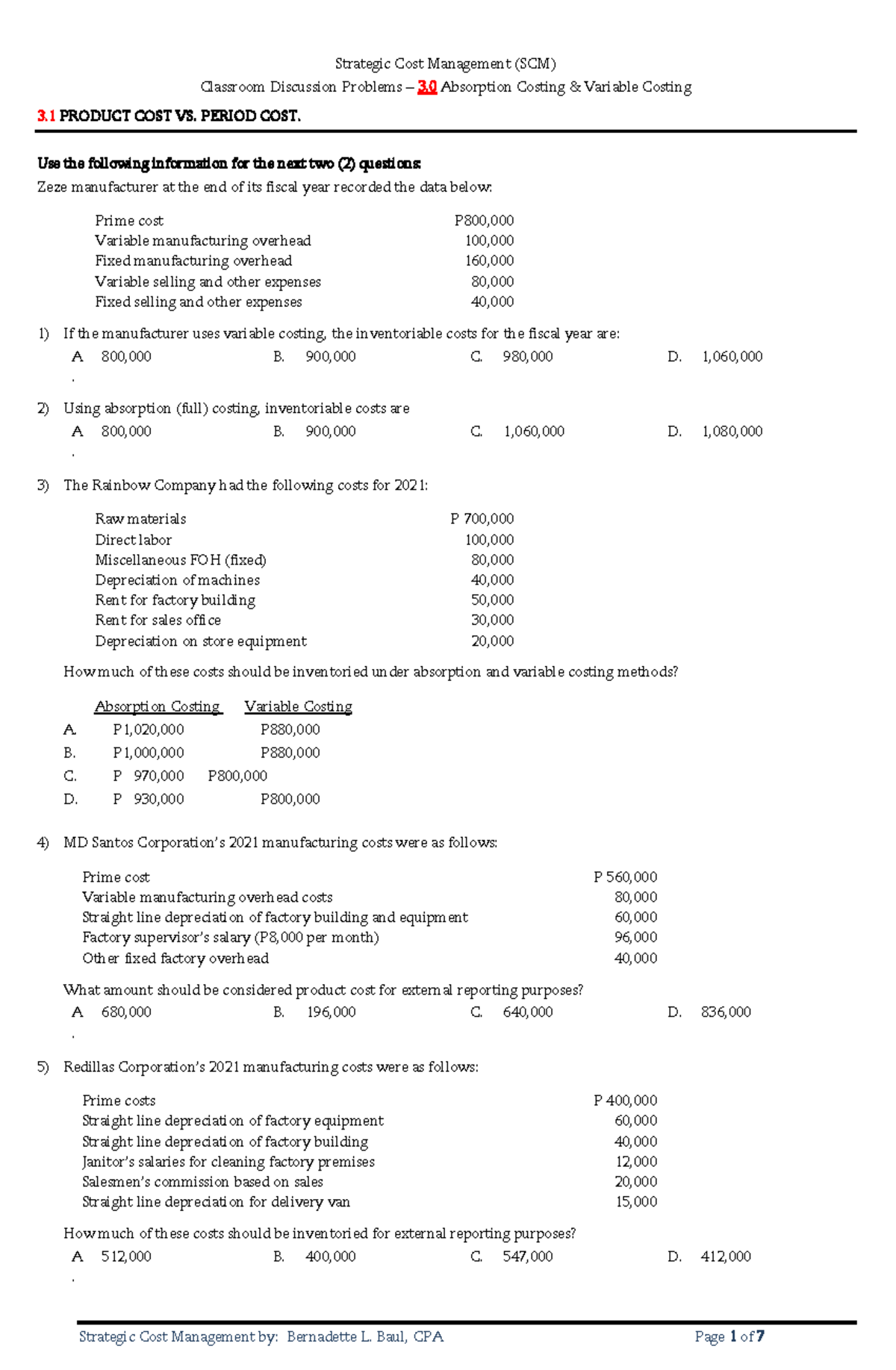Strategic Cost Management 04: Absorption & Variable Costing Notes - Studocu