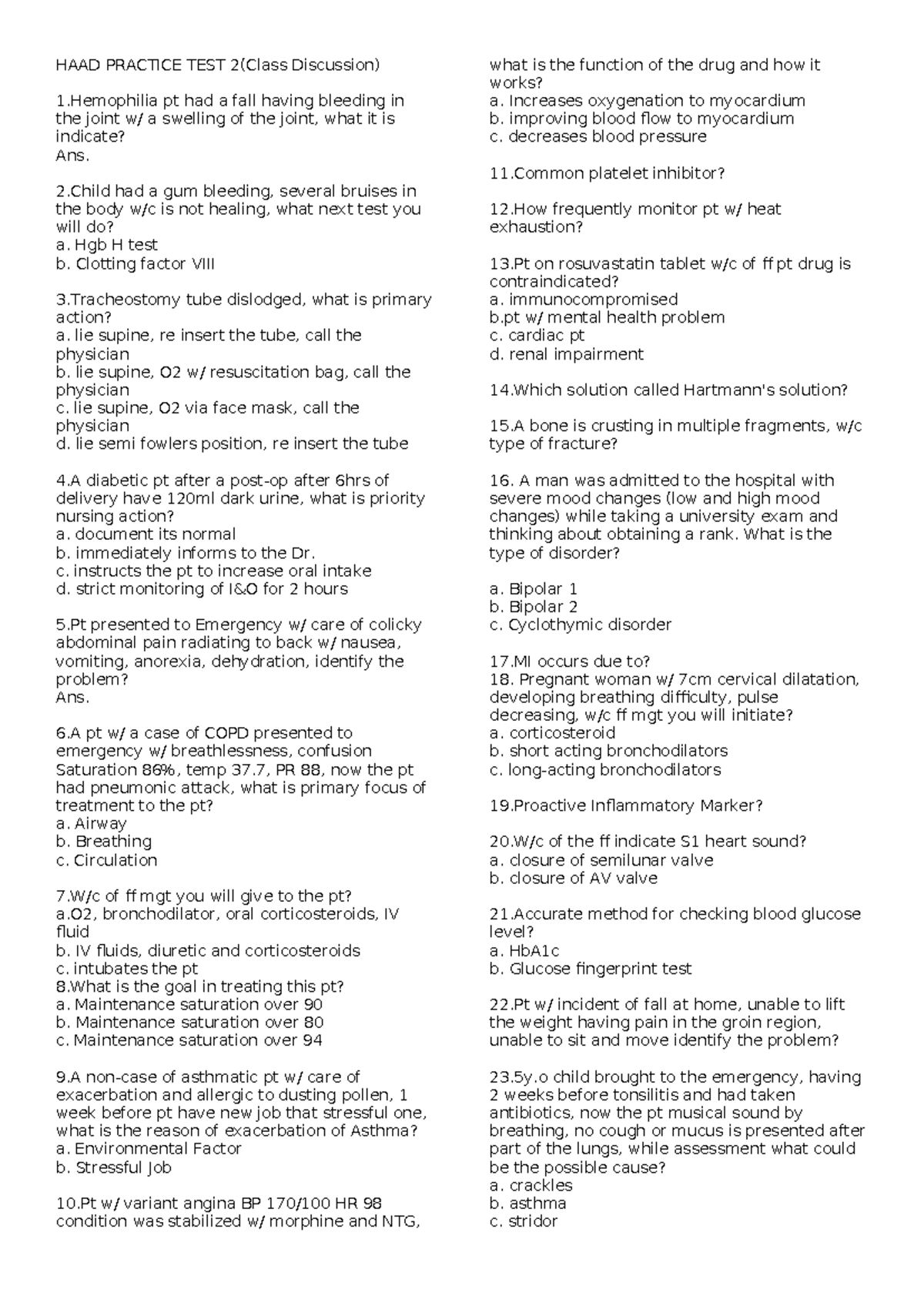 HAAD PRACTICE TEST 2 (CLASS DISCUSSION) - Comprehensive Review ...