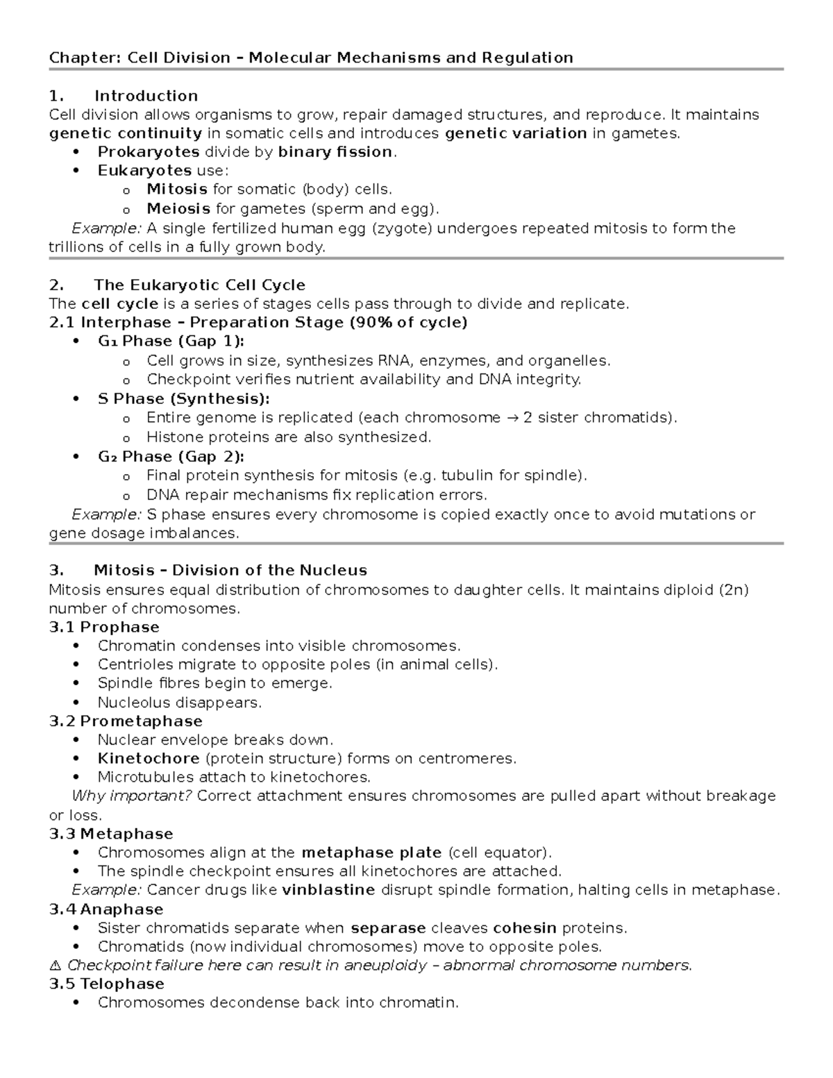 Chapter: Cell Division Mechanisms & Regulation (BIO101) - Studocu