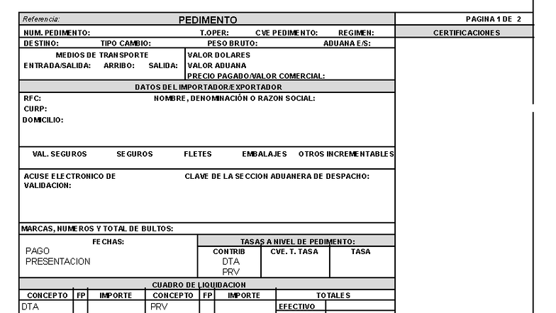 PEDIMENTO: Documentacin y Proceso de Validacin Aduanera - Studocu