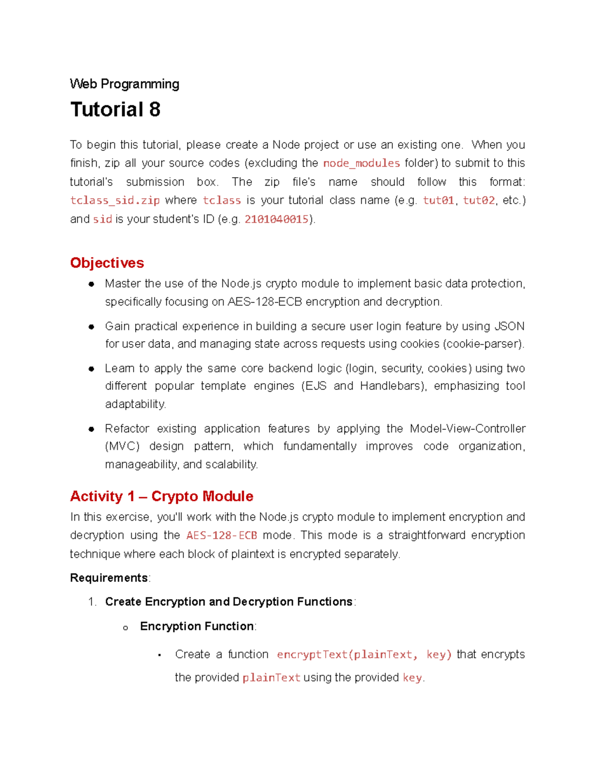 Tut08 Web Programming: Node.js Crypto & User Login Features - Studocu