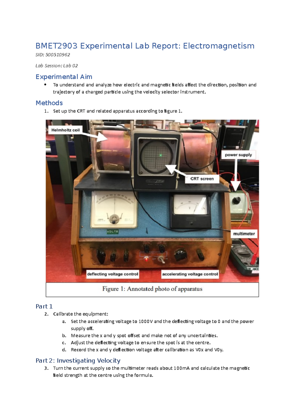 BMET2903 Lab Report 1: Electromagnetism Analysis and Findings - Studocu