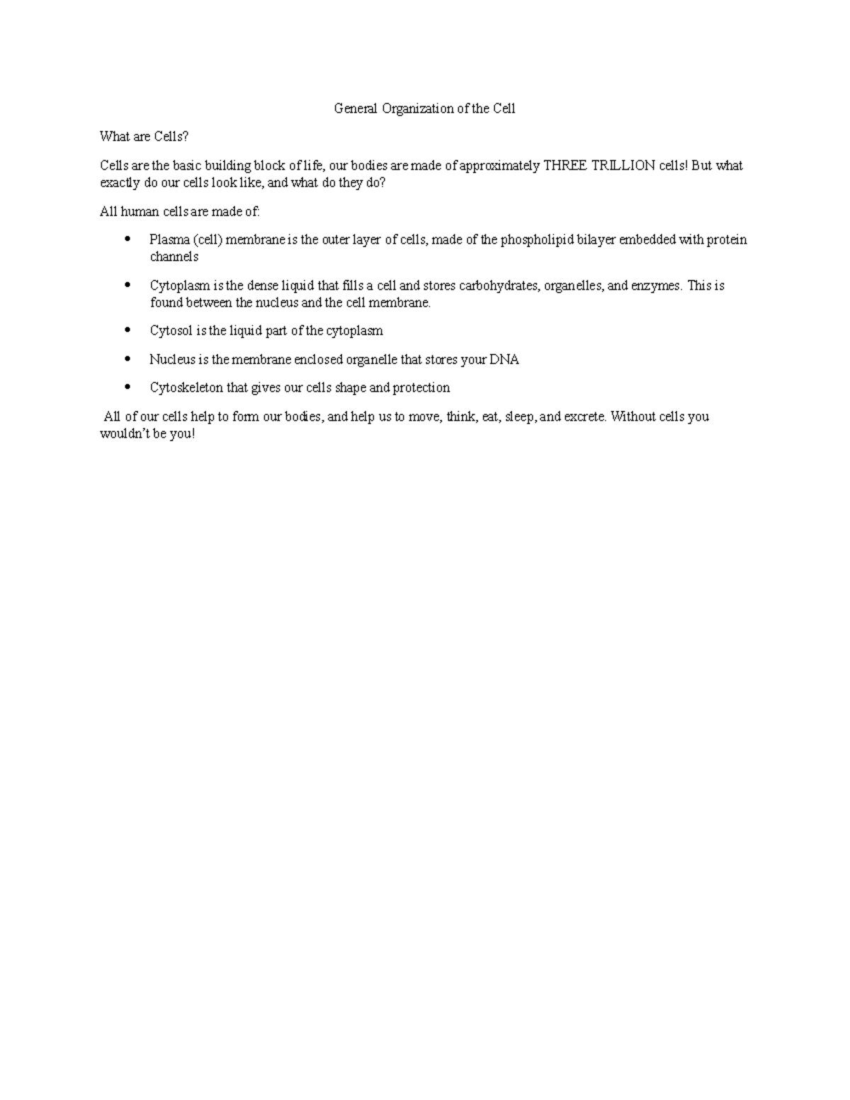EDAPT 101: Week 2 Cell Structure & Function Lecture Notes - Studocu