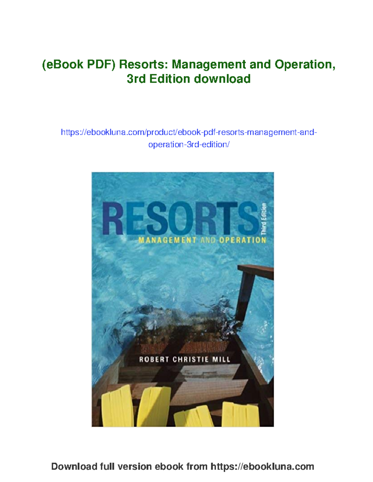 Resorts: Management and Operation, 3rd Edition - eBook PDF Access - Studocu