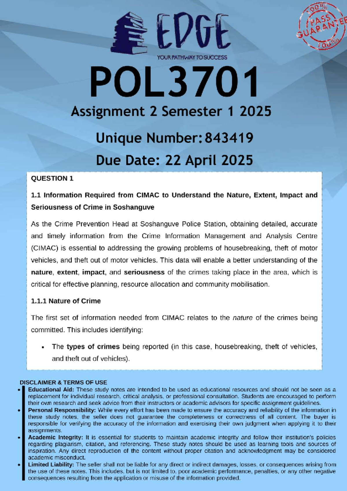 POL3701 Assignment 2 MEMO Semester 1 2025 - EDGE Toyoia YOUR PATHWAY TO ...