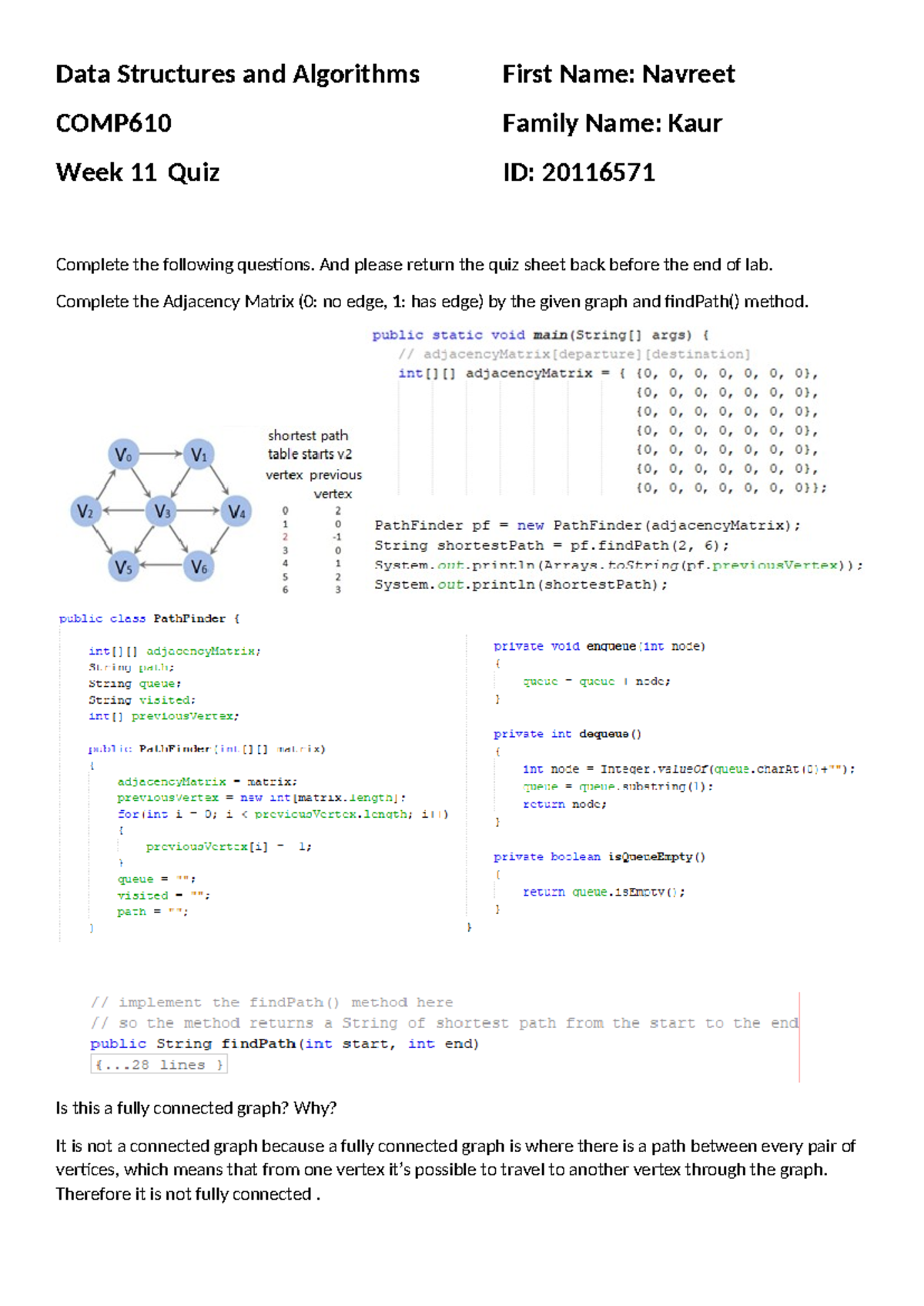 COMP610 Week 11 Quiz: Data Structures & Algorithms Analysis - Studocu