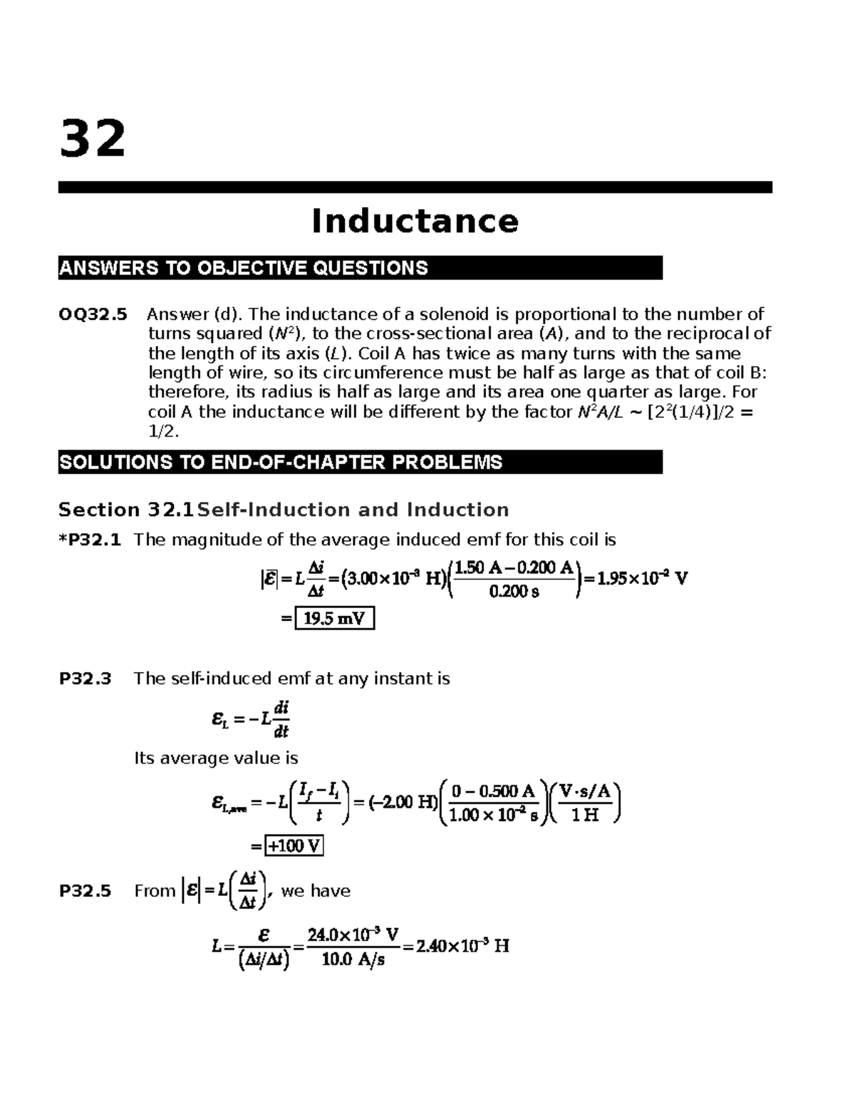 Chapter 32 selfinductance - 32 Inductance ANSWERS TO OBJECTIVE ...