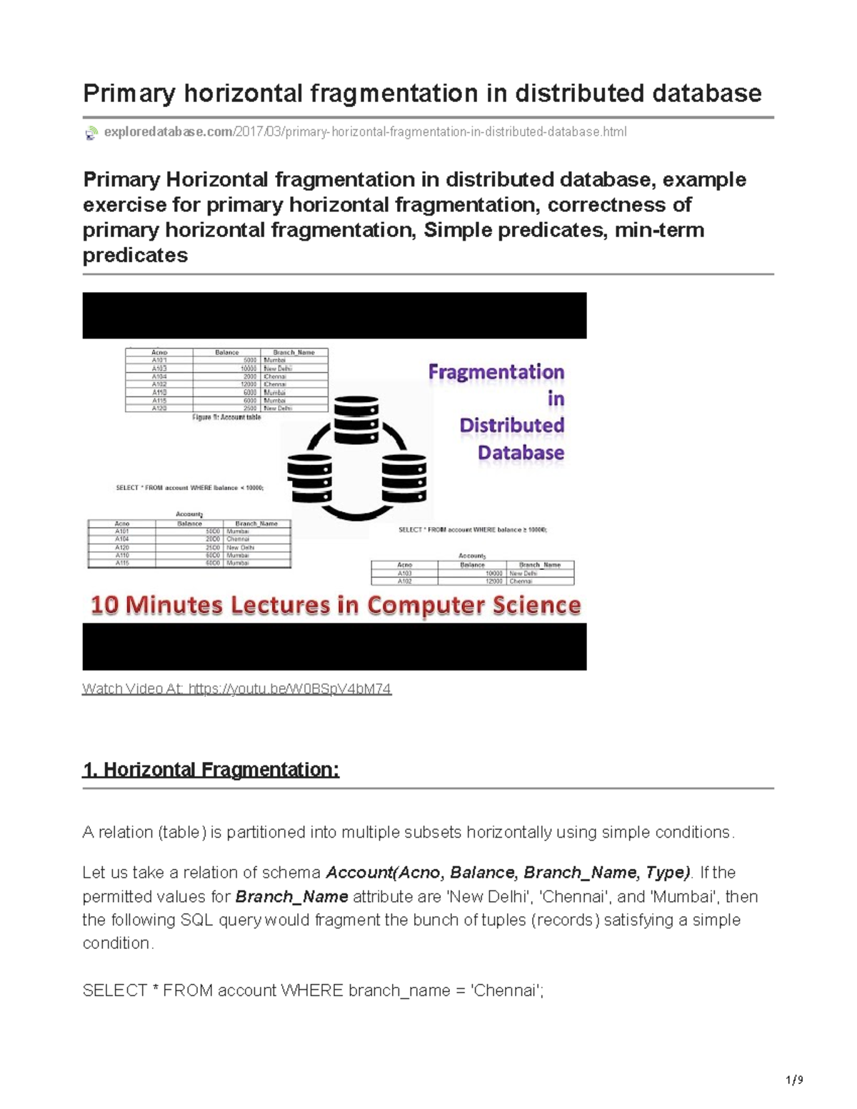 Primary Horizontal Fragmentation in Distributed Databases: Analysis and ...