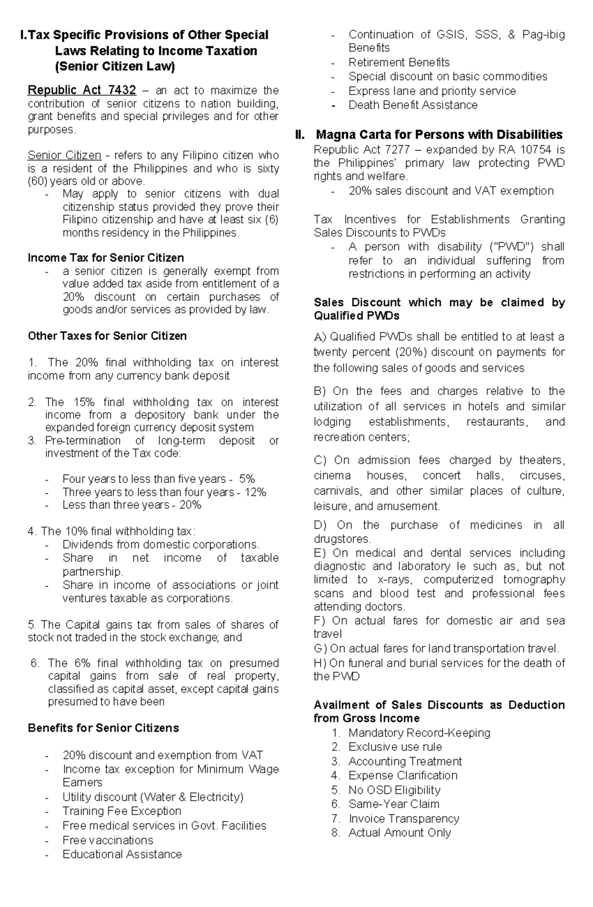 I.Tax Provisions for Senior Citizens & PWDs: RA 7432 & RA 7277 Insights ...