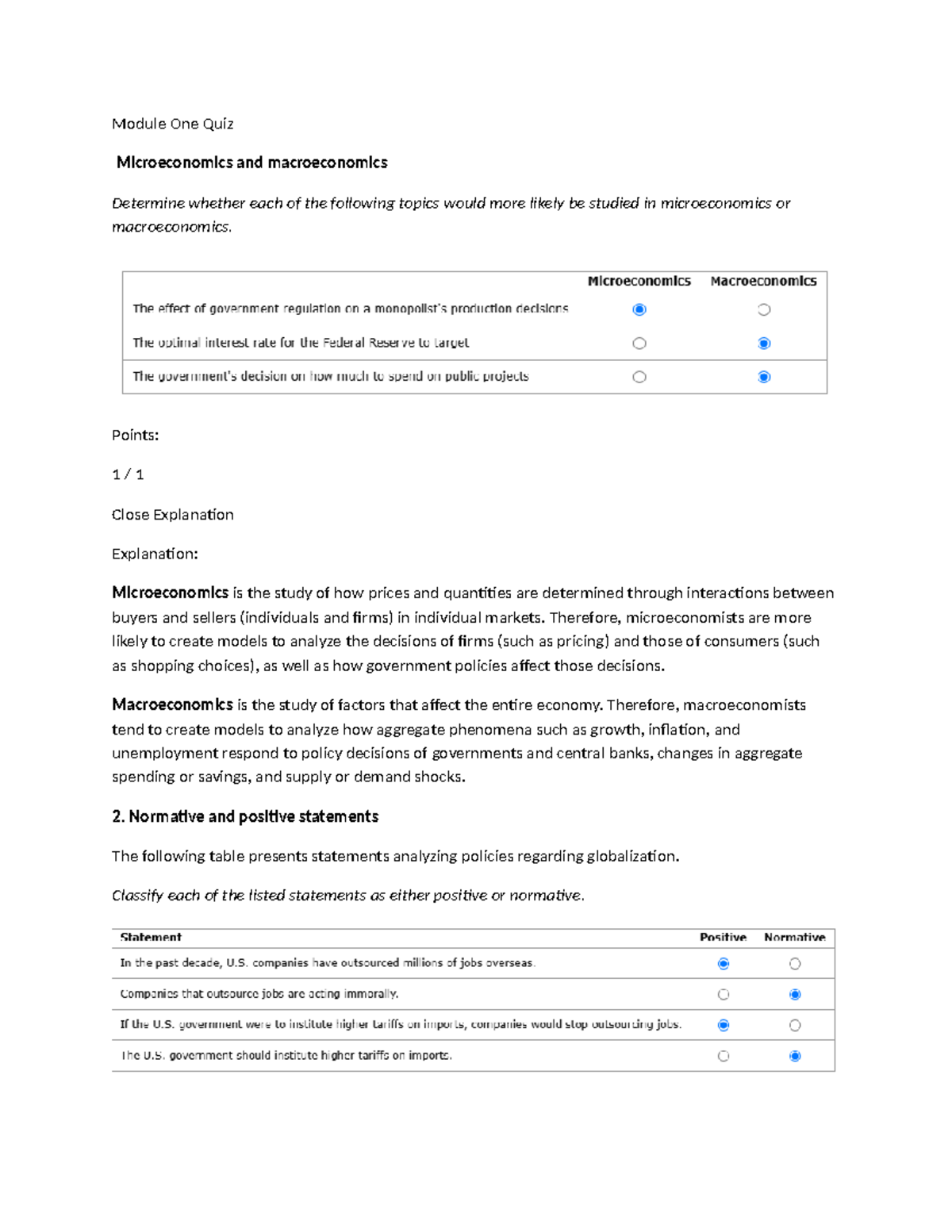 Module One Quiz Microeconomics Vs Macroeconomics Analysis Studocu