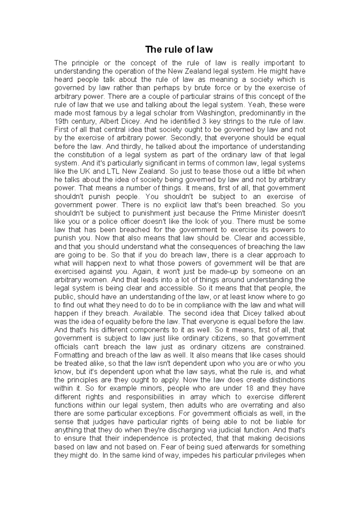 The rule of law - it is a lecture note from class - The rule of law The ...