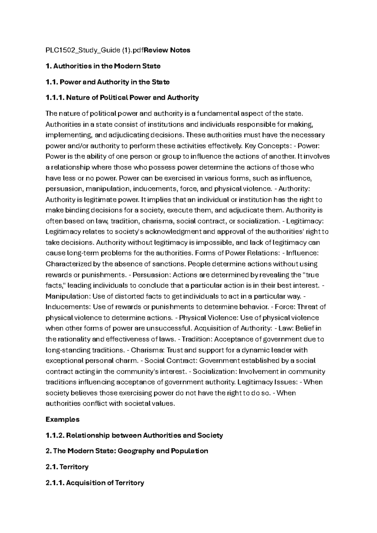 PLC1502 Study Guide: Understanding Authority, Power, and Sovereignty ...