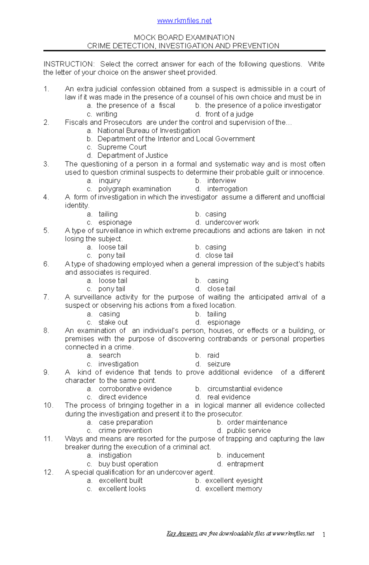Mock Board Exam: Crime Detection, Investigation & Prevention (CDIP ...