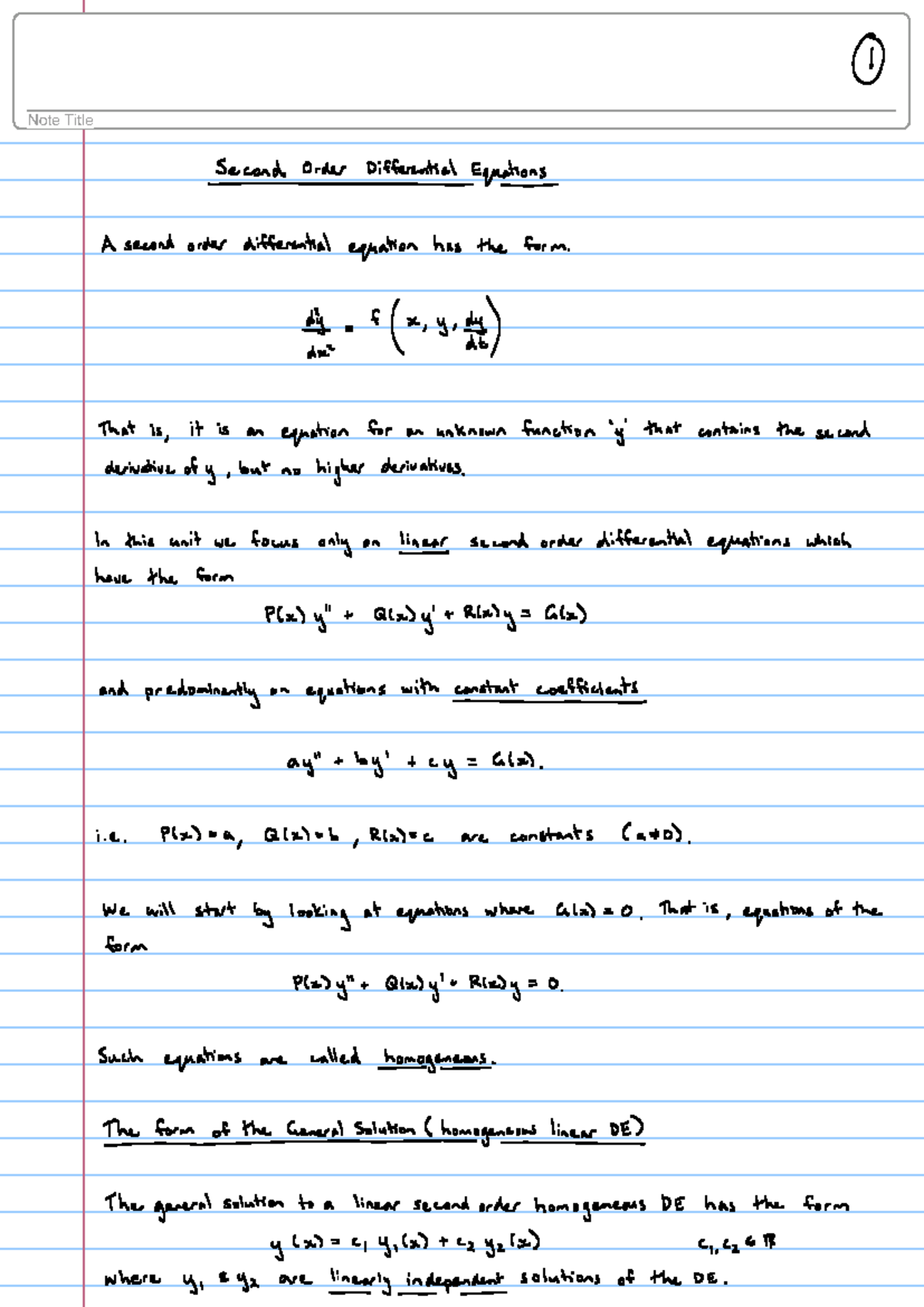 Module 6 Second Order Differential Equations - MAT1250 - ECU - Studocu