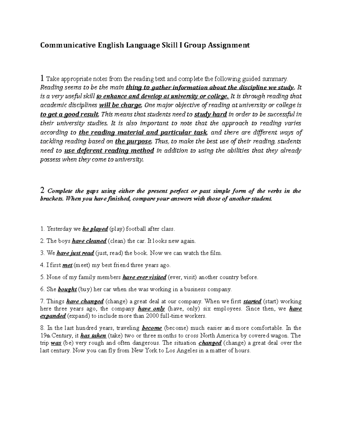 Communicative English Language Skill I Group Assignment - Reading seems ...