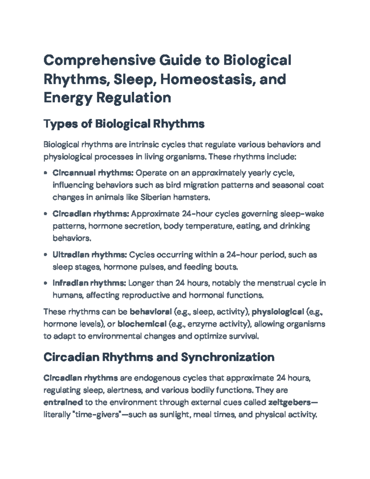 Comprehensive Overview of Biological Rhythms and Homeostasis (BIO 101 ...