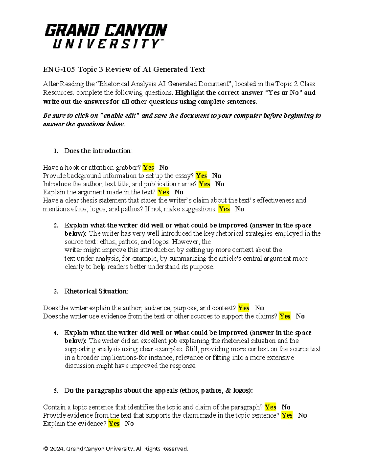 ENG-105 Rhetorical Analysis Pre-Writing Exercise on Ethical