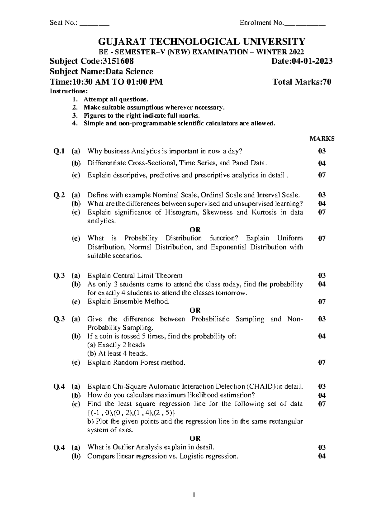 3151608 - Previous Year Questions for Data Science (PYQs) - Studocu