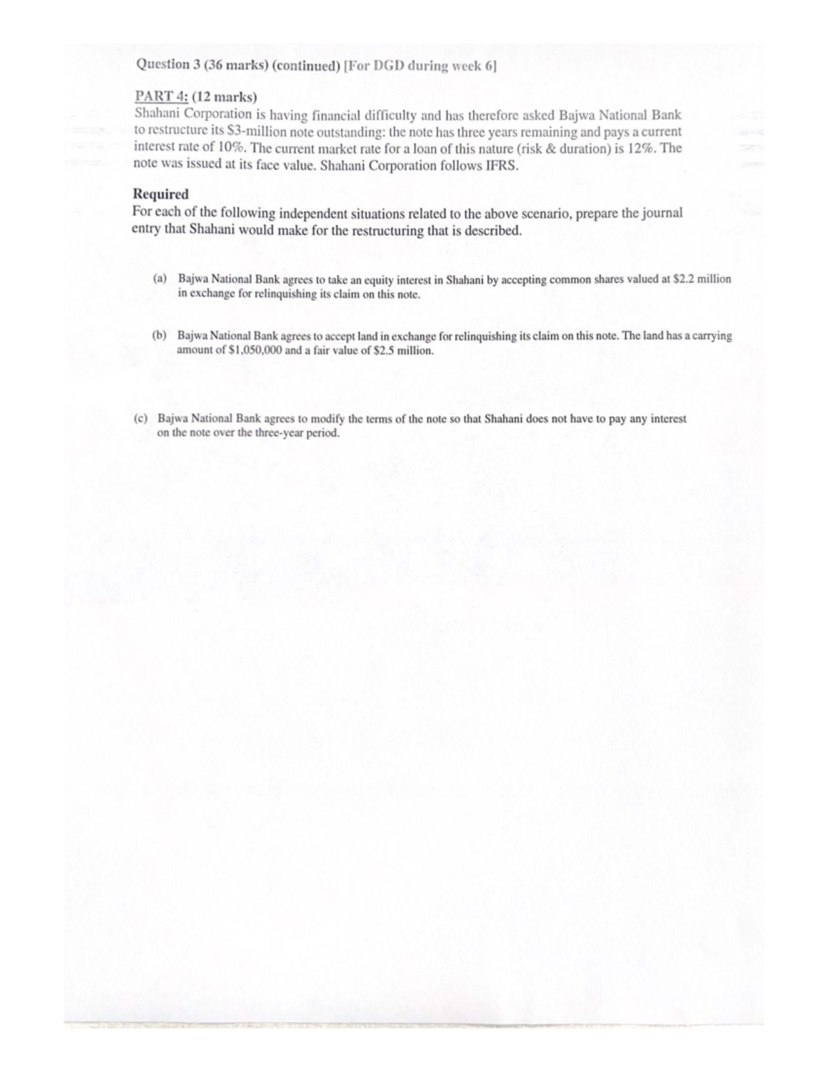 Journal Entries for Restructuring Note - DGD Week 6 (36 Marks) - Studocu